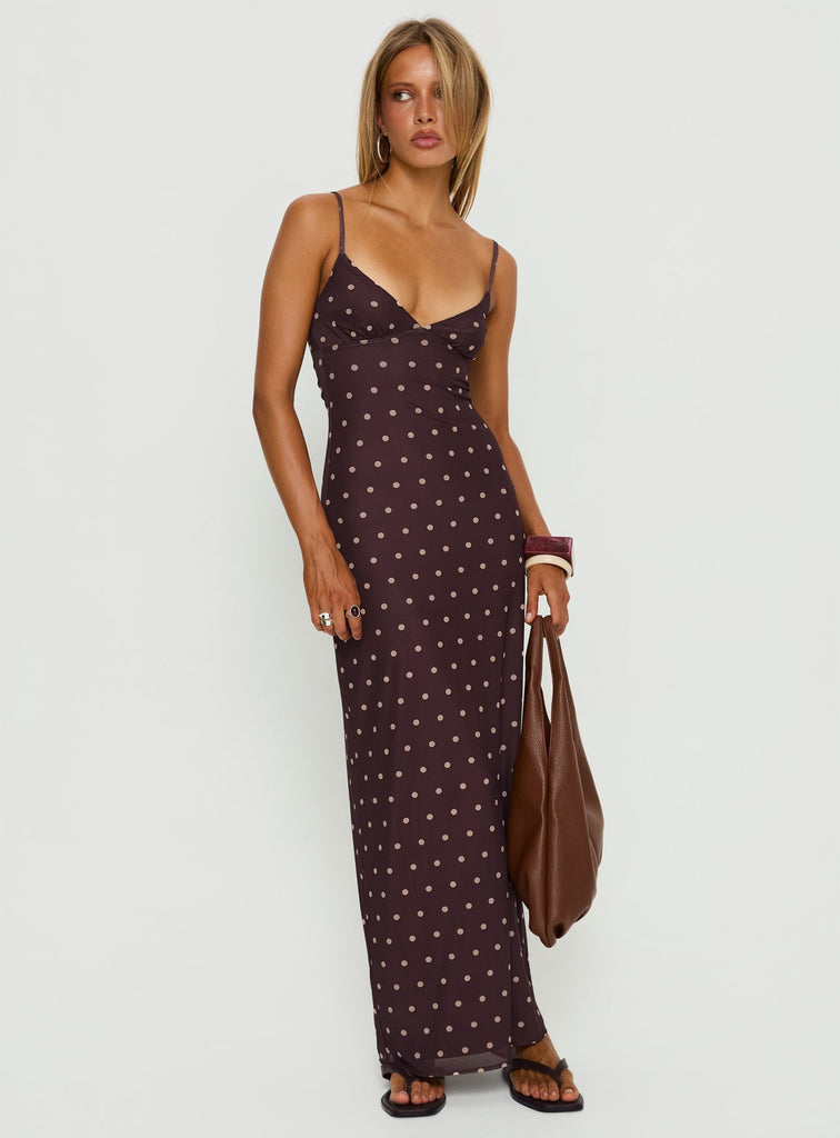 knee length dresses for ladies Glass Half Full Mesh Maxi Dress Plum | Pink Polka Dot | Plum | Pink Polka Dot | Womens