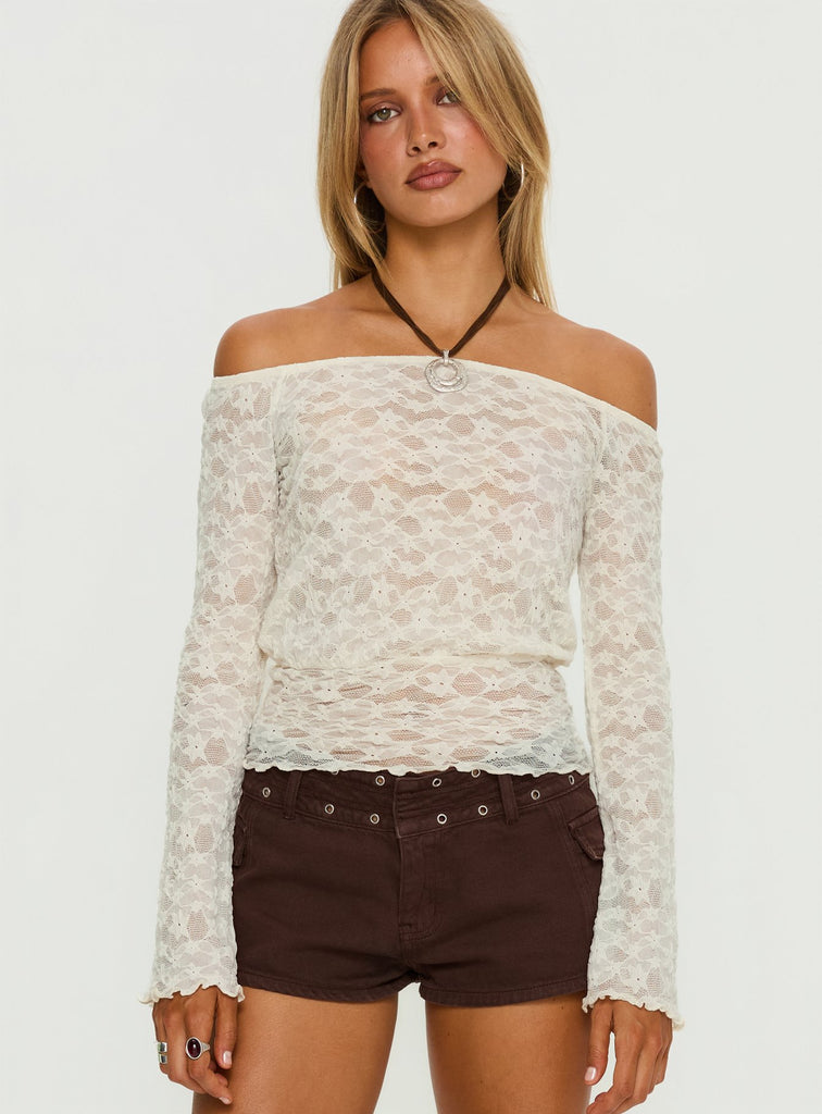 Korrine Off Shoulder Lace Top Cream | Princess Polly