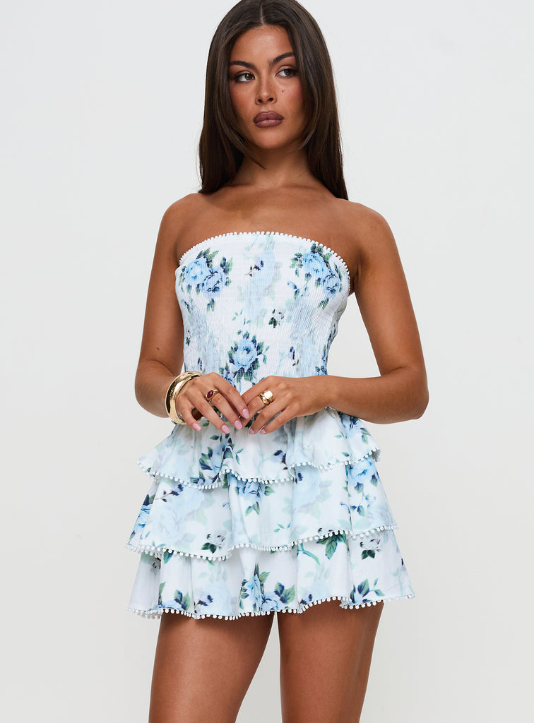 Sunkiss Frill Mini Dress White / Blue Petite | Princess Polly