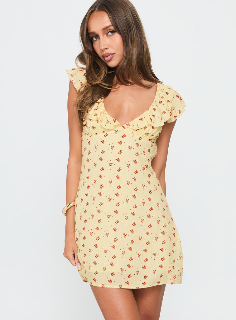 princess polly falling for you mini dress Just Me And You Frill Mini Dress Yellow Floral