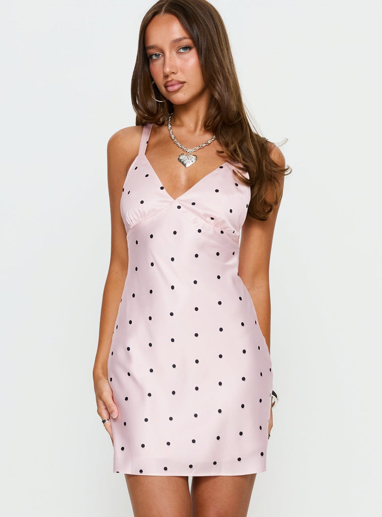 Rosabelle Satin Mini Halter Dress | Pink Polka Dot | Womens