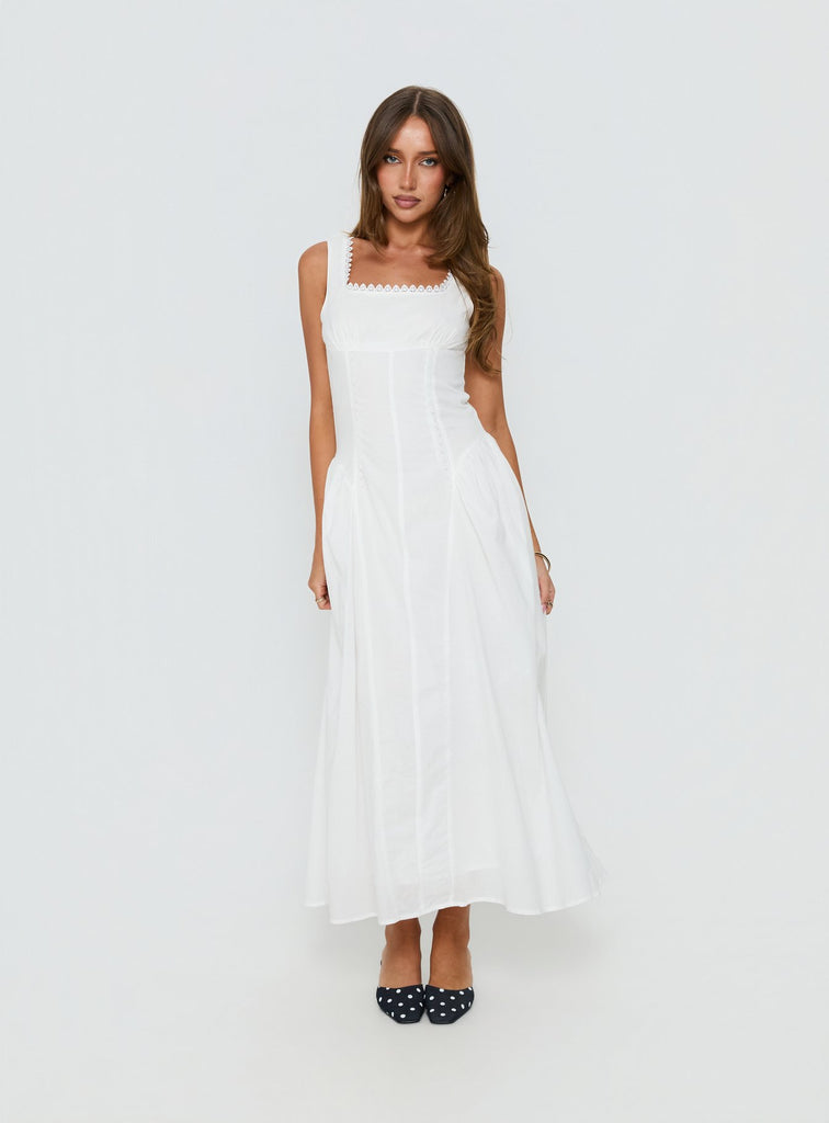 Mariette Panelled Midi Dress White | Princess Polly