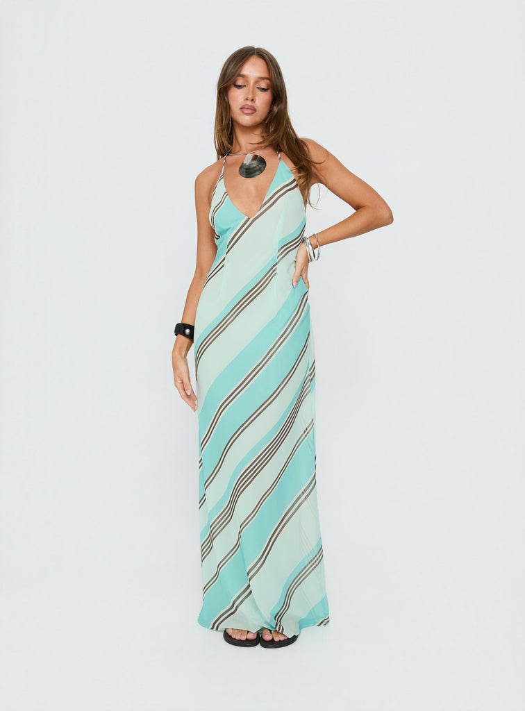 Esmira Halter Maxi Dress | Blue Stripe | Womens
