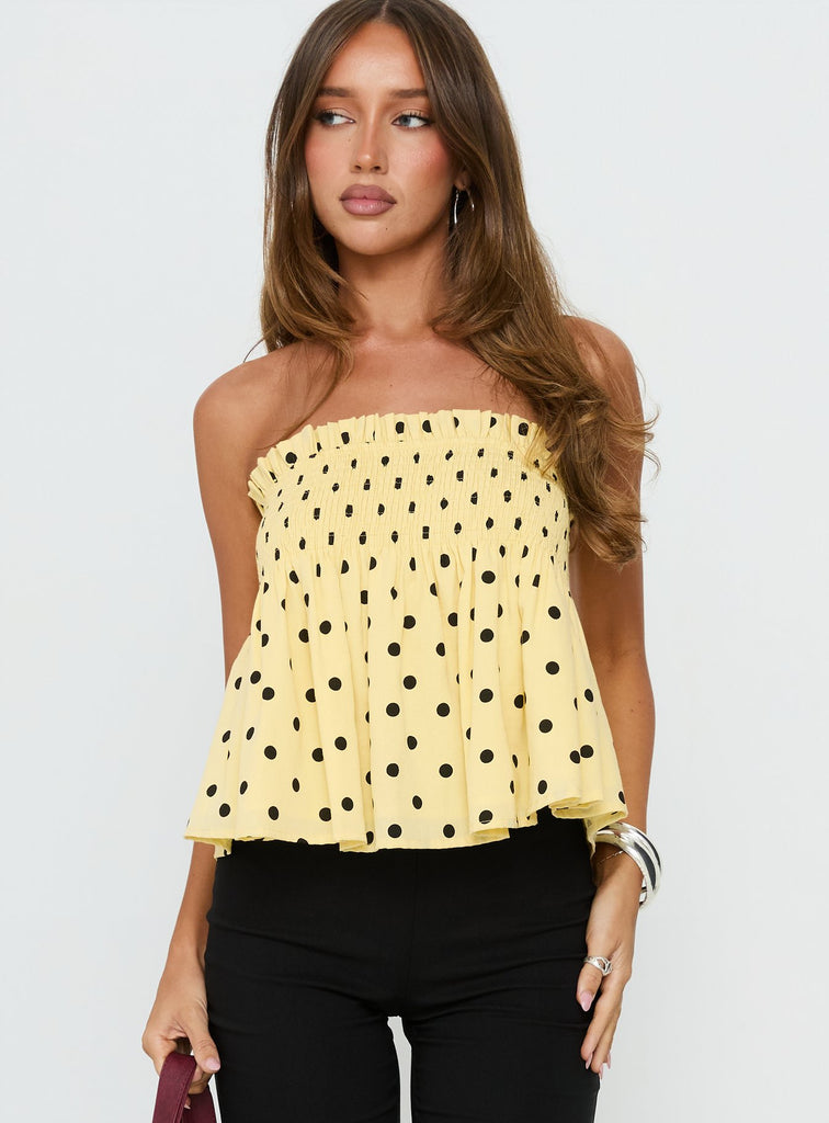 Peachy Keen Frill Cami Top Yellow Polka Dot | Princess Polly