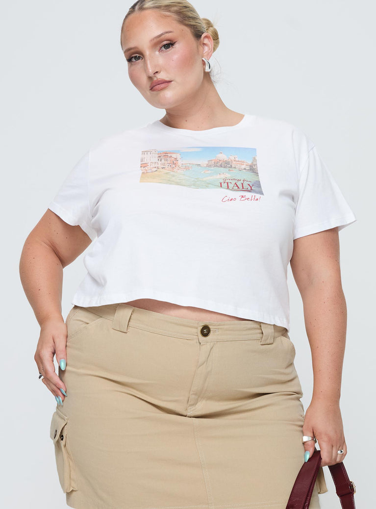 Princess Polly Curve  Cropped tee Capped sleeve, graphic print Princess Polly Lower Impact