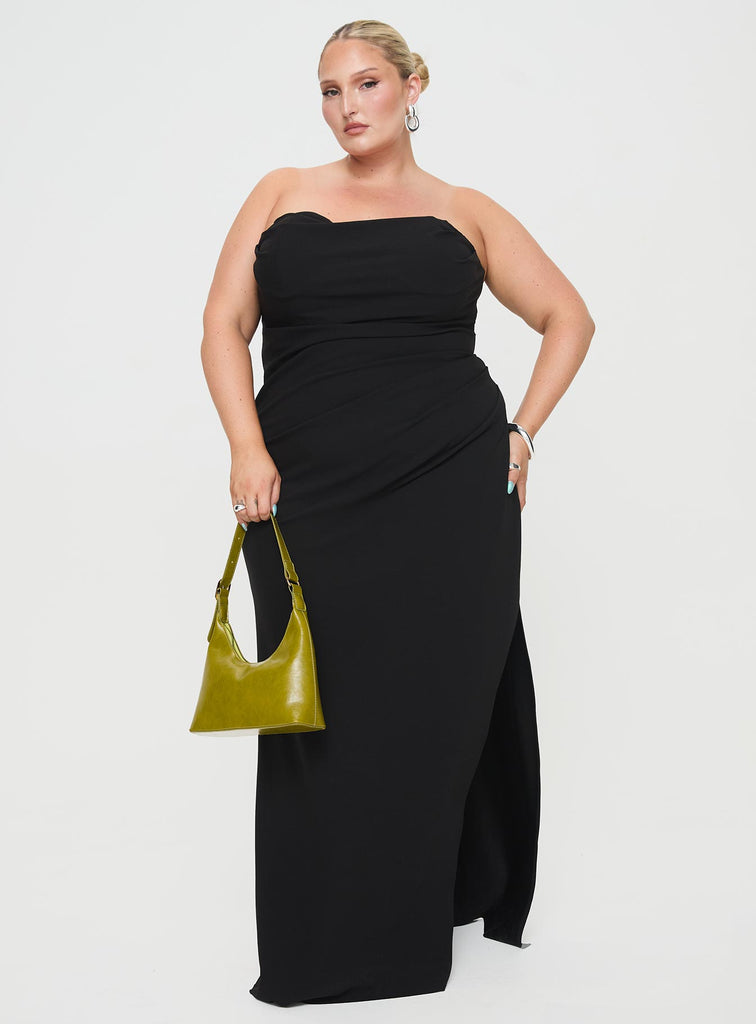 After Hours Black Strapless Ruffled Maxi Dress