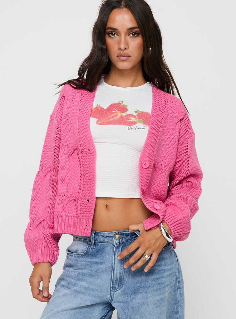 Kinzley Cable Knit Cardigan Pink