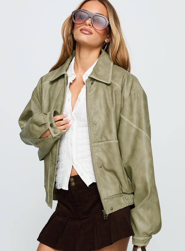 Jaxton Faux Leather Jacket Taupe | Princess Polly