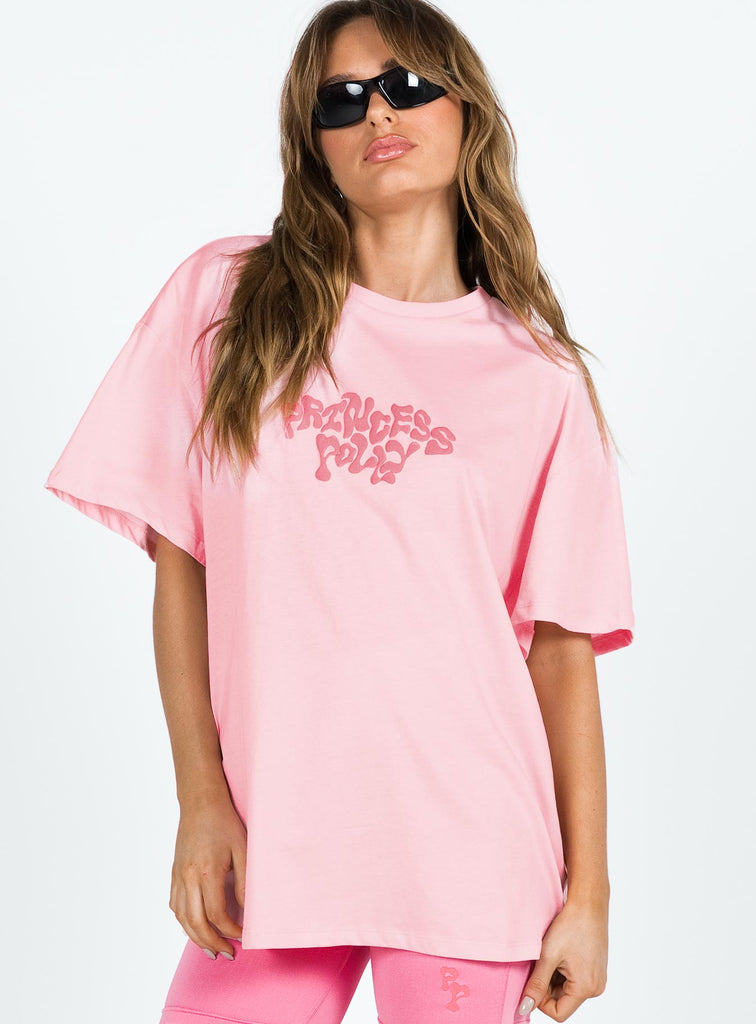 Princess Polly Oversized Tee Squiggle Text Pink