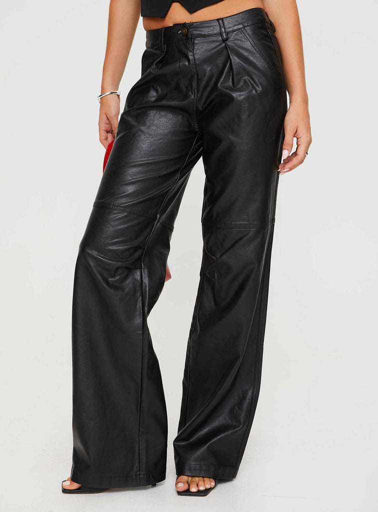 Zyaire Mid Rise Faux Leather Pants Black