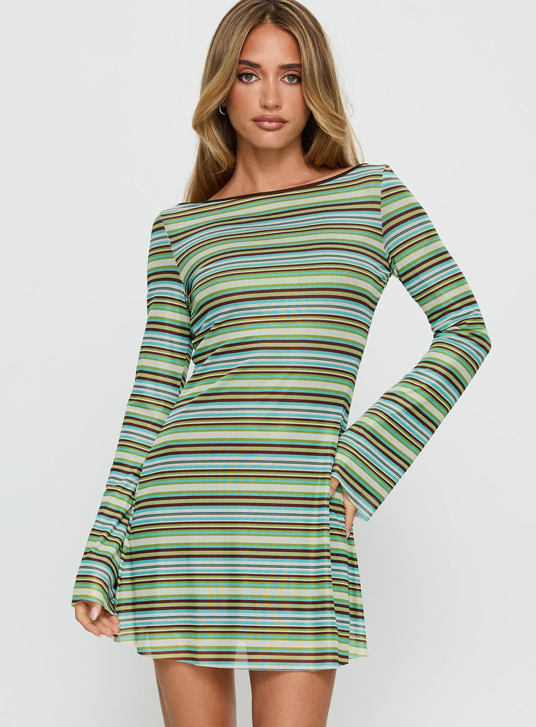Lukea Long Sleeve Mini Dress Green Stripe