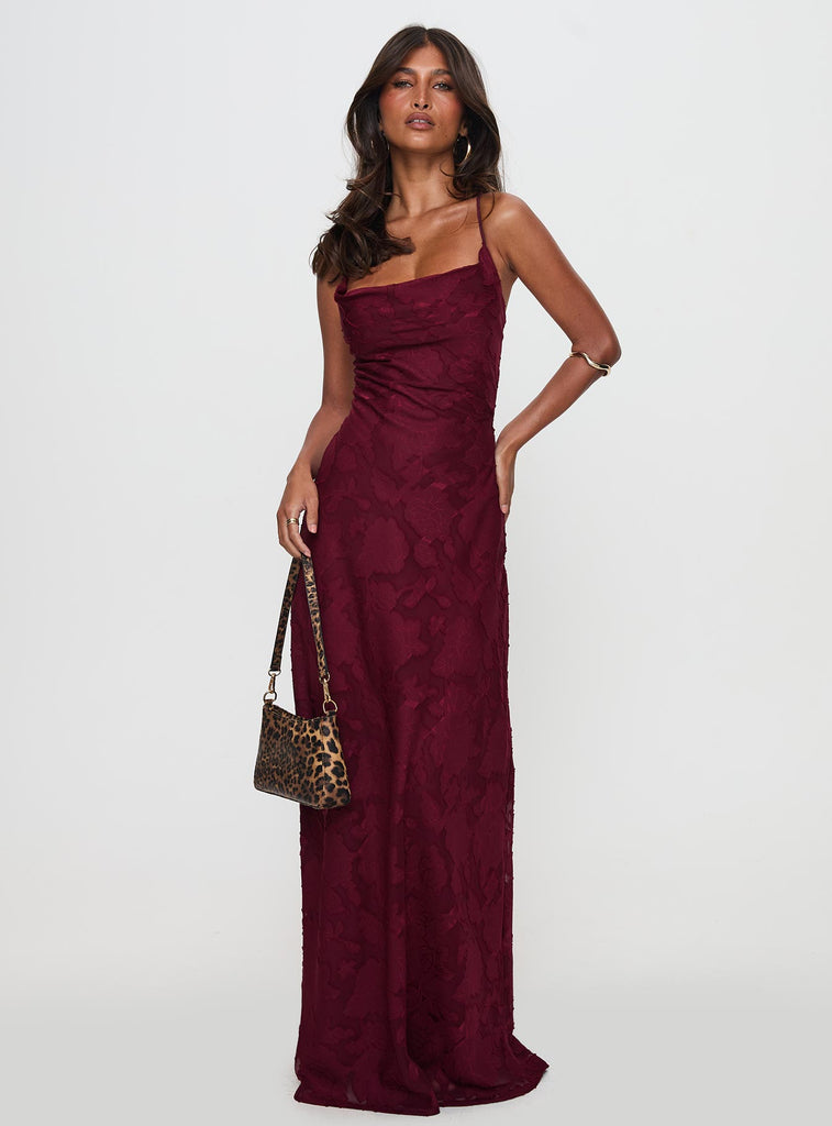 Celena Maxi Dress Burgundy Burnout Princess Polly