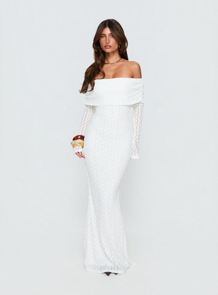Sofenna Long Sleeve Off Shoulder Maxi Dress | White | Womens