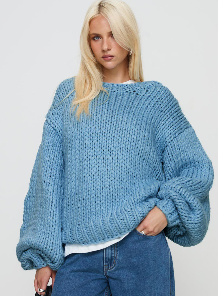 Arrowtown Hand Knit Sweater Blue | Princess Polly