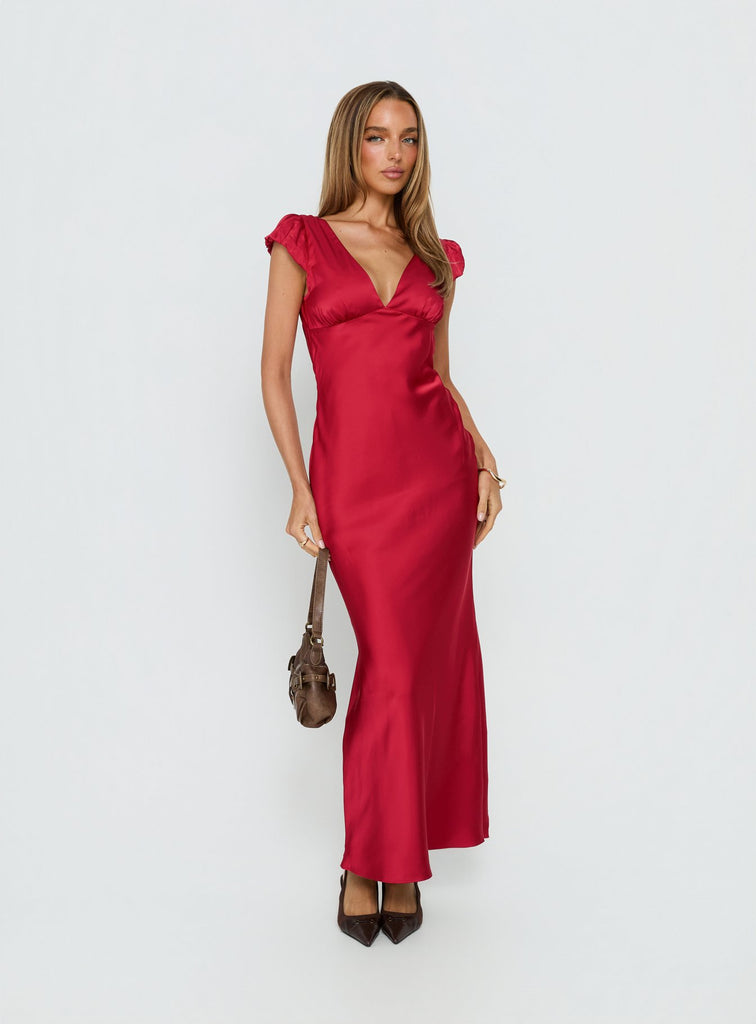 Forest Hill Side Split Backless Maxi Dress Red