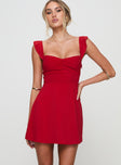 front view of model wearing Princess Polly Landon Mini Dress Red Sweetheart Neckline