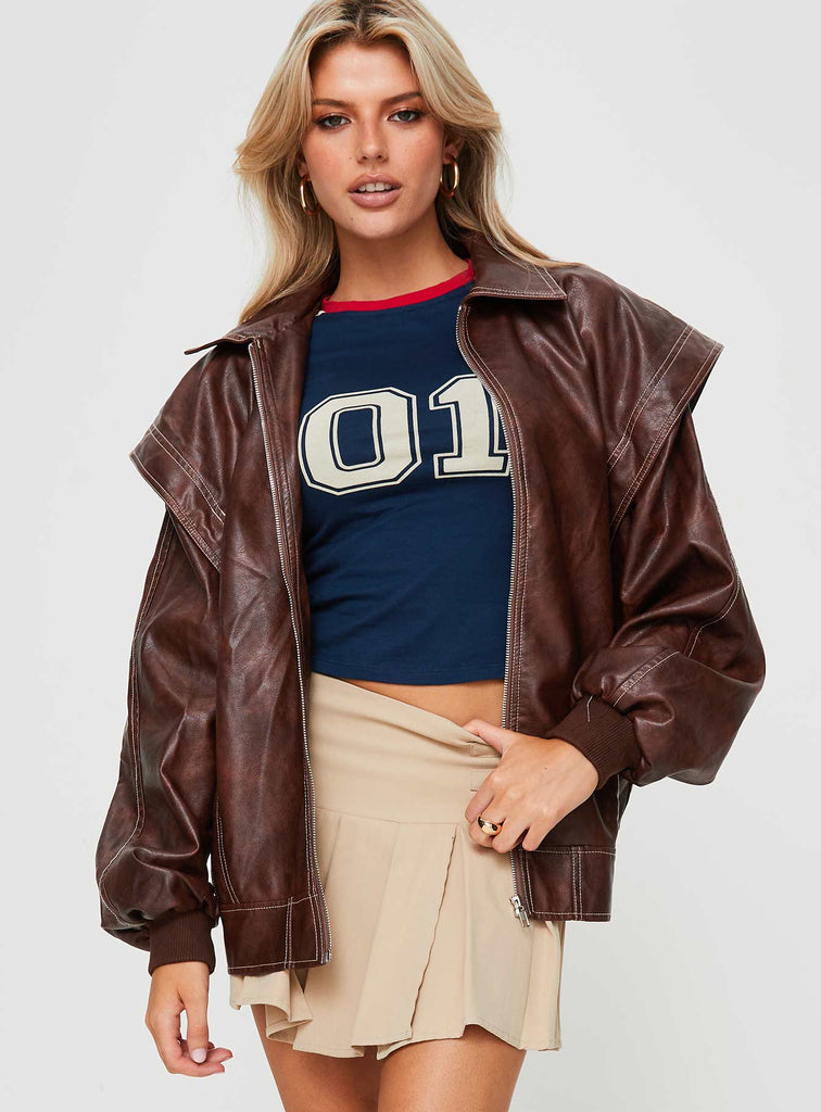 Passed Faux Leather Jacket Brown