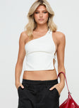 Buckled Down One Shoulder Top White