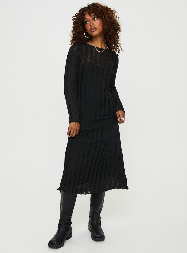Sabinne Long Sleeve Maxi Black Dress