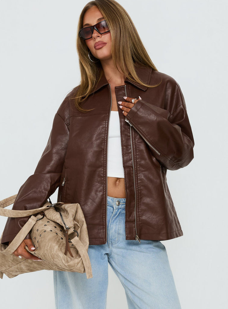 Napoleon Faux Leather Jacket Dark Brown | Princess Polly