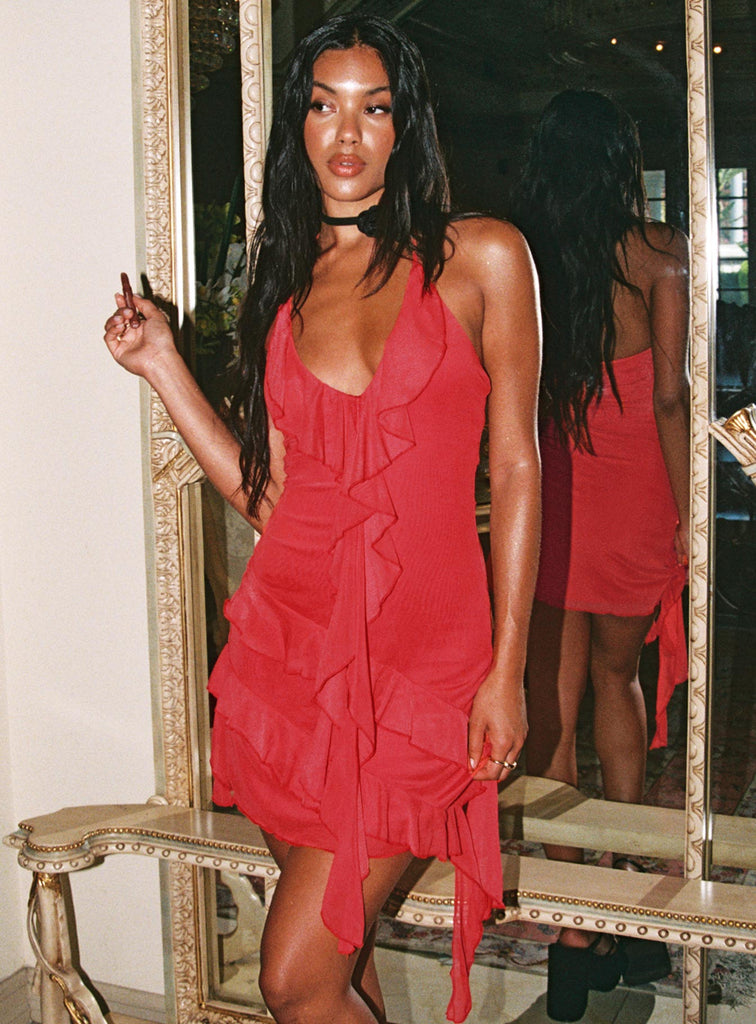 princess polly red dress Fig Ruffle Mini Dress Red