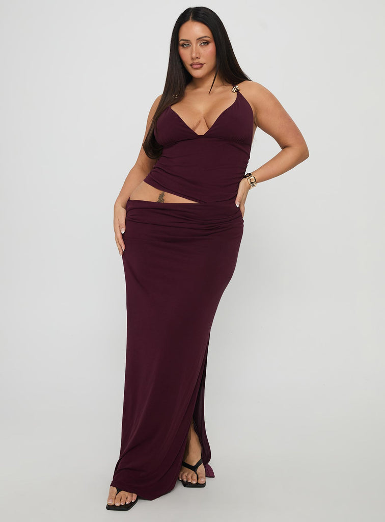 Imeraldia Hardware Halter Maxi Dress Currant Curve | Princess Polly Imeraldia Hardware Halter Maxi Dress Currant Curve | Princess Polly