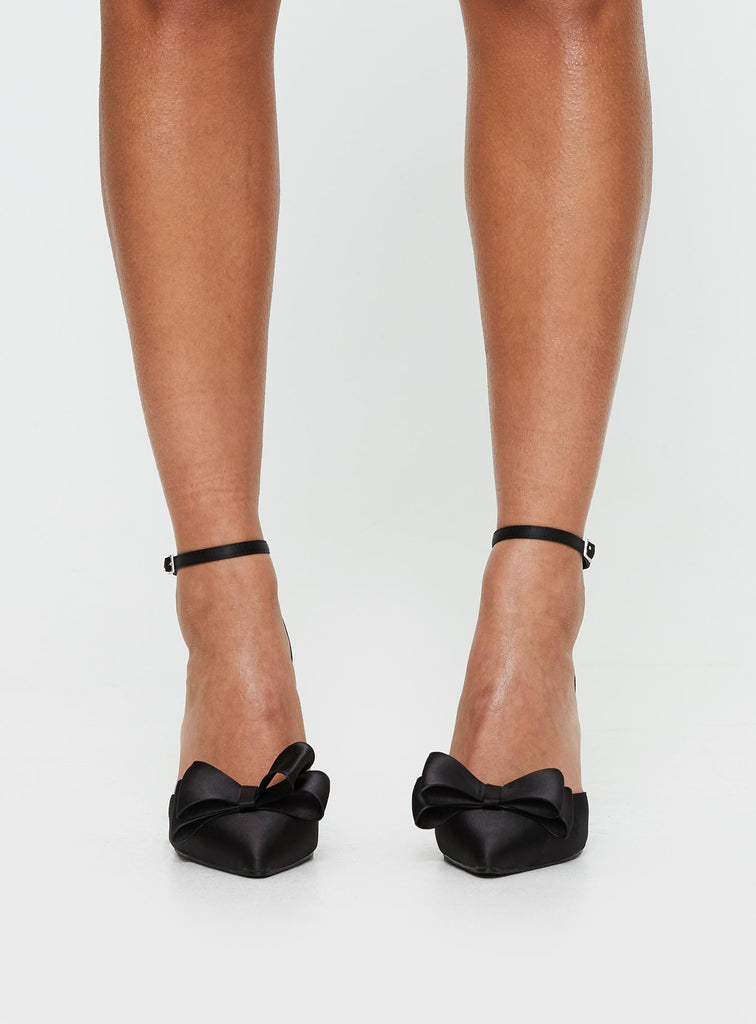 Anysa Bow Heels Black | Princess Polly