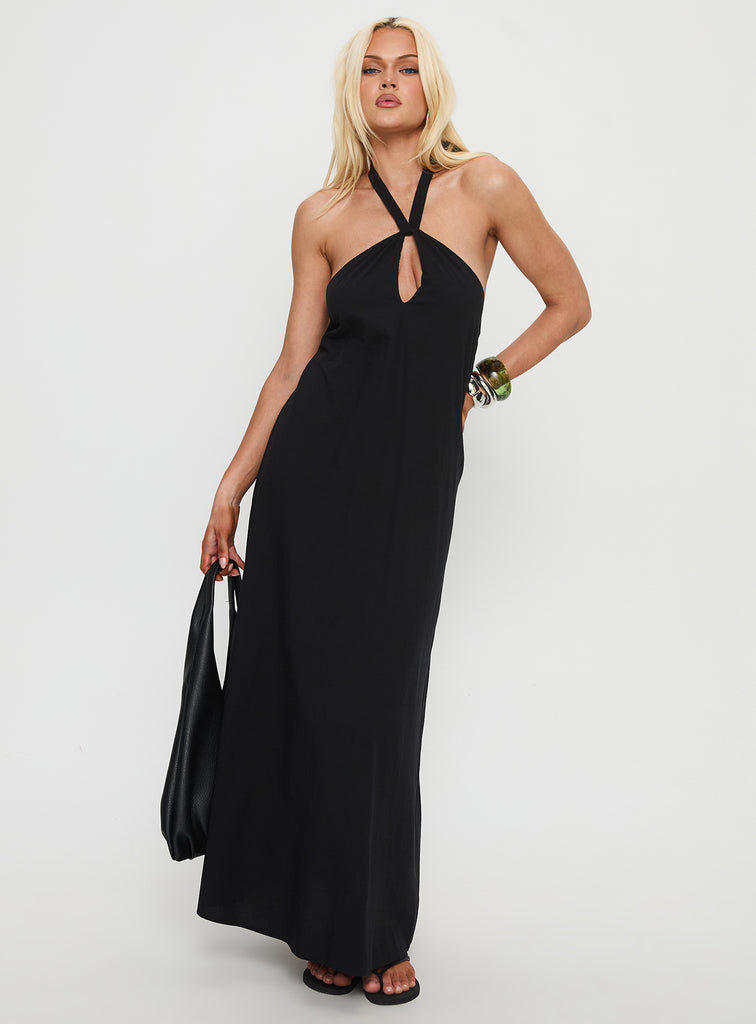 Kaiana Keyhole Halter Maxi Dress Black | Princess Polly