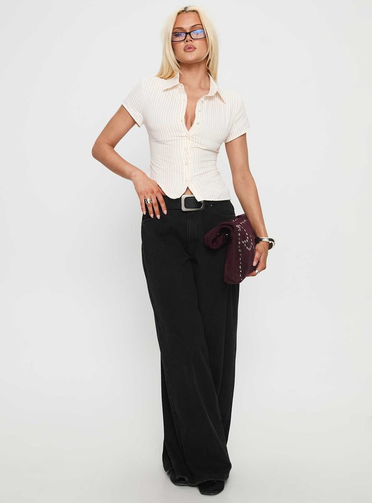 Lift Off Button Up Top White / Red Stripe | Princess Polly