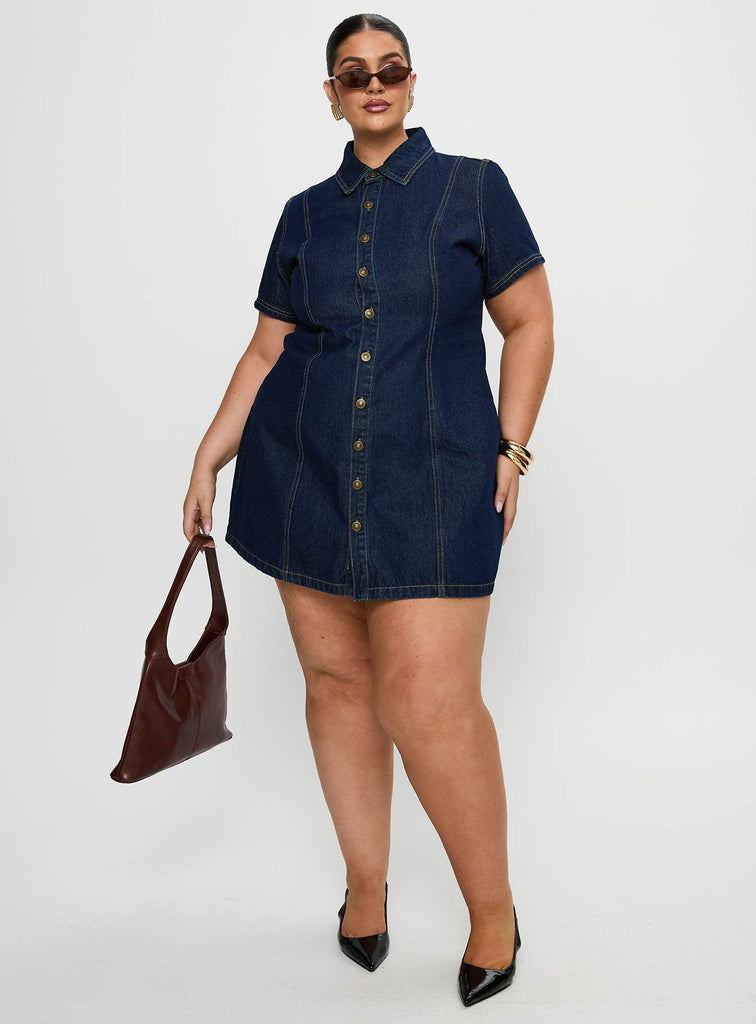 Perception Denim Mini Dress Mid Wash Curve Princess Polly
