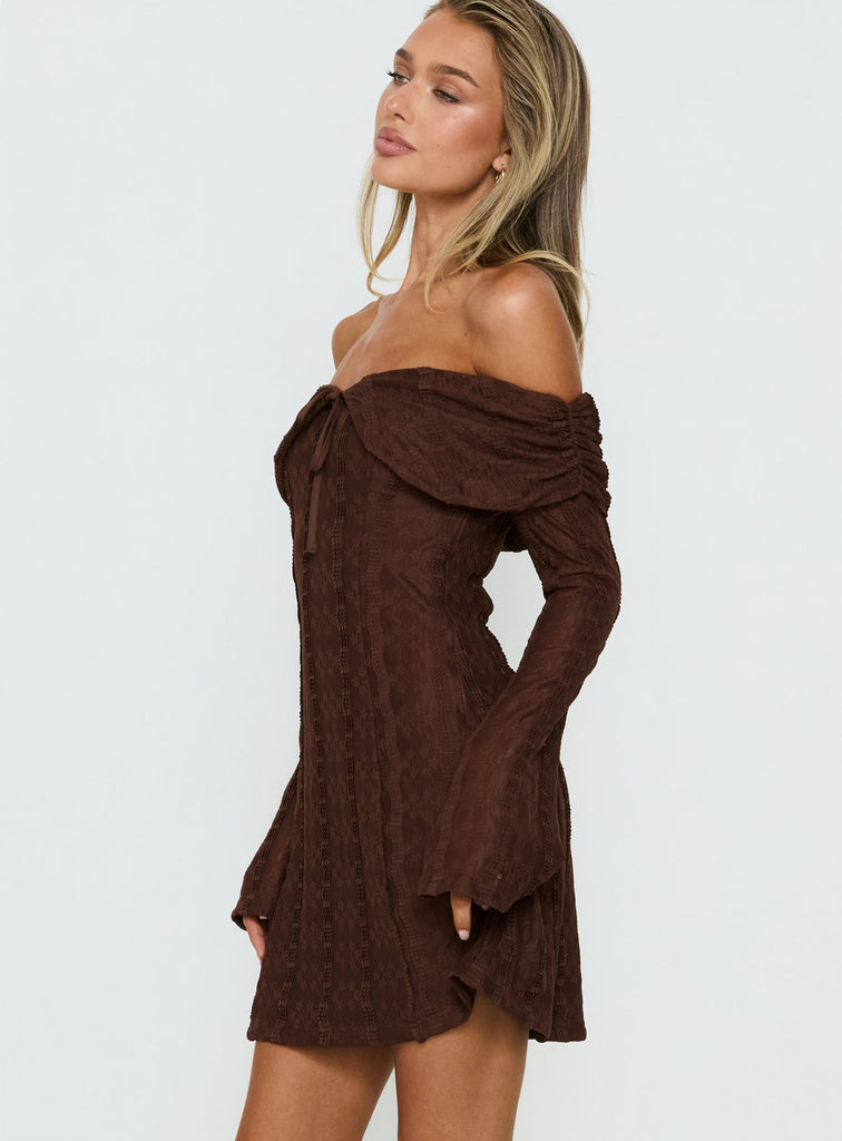 Colettie Long Sleeve Mini Dress | Chocolate | Womens