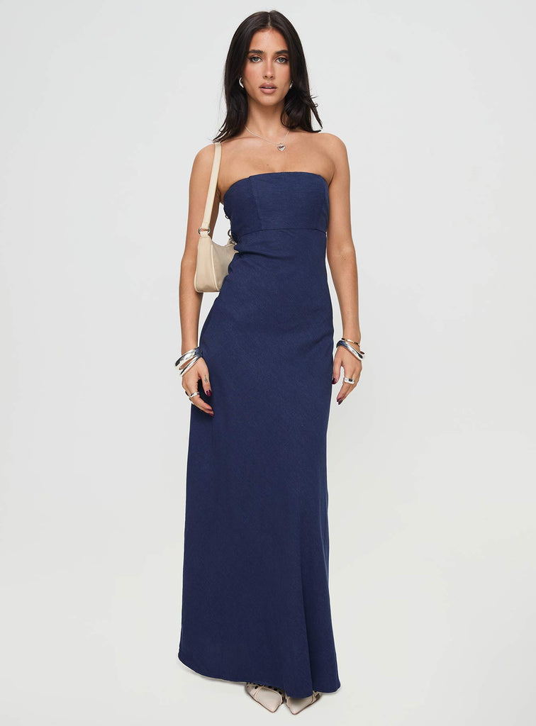 blue dress for baby girl Yahir Strapless Maxi Dress Navy