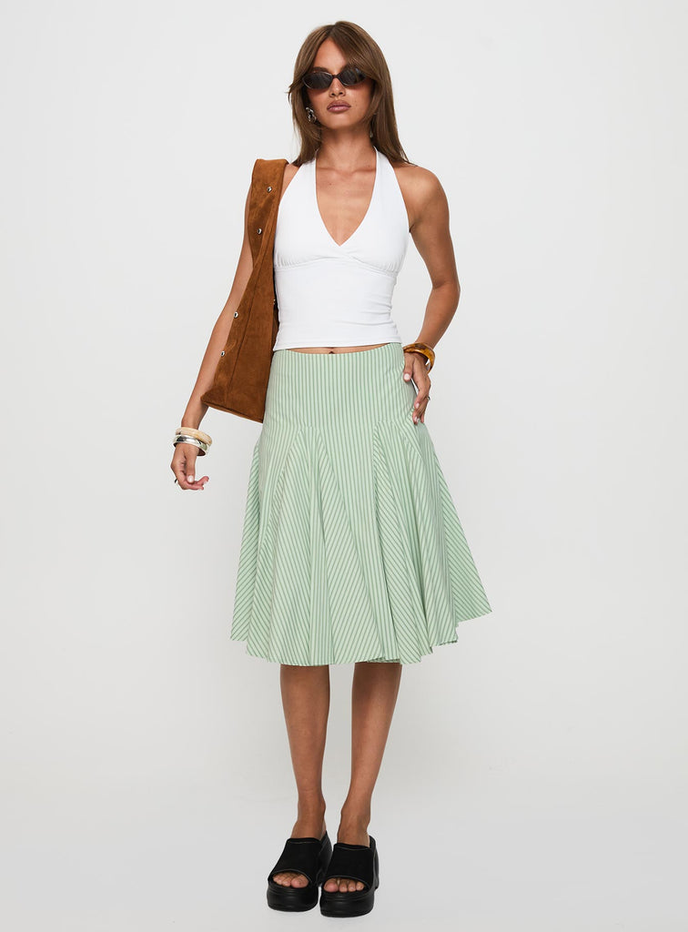 Evangaleine Pleat Midi Skirt Green White Princess Polly