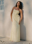 front view of model wearing Princess Polly South Of France Maxi Dress Yellow Square Neck