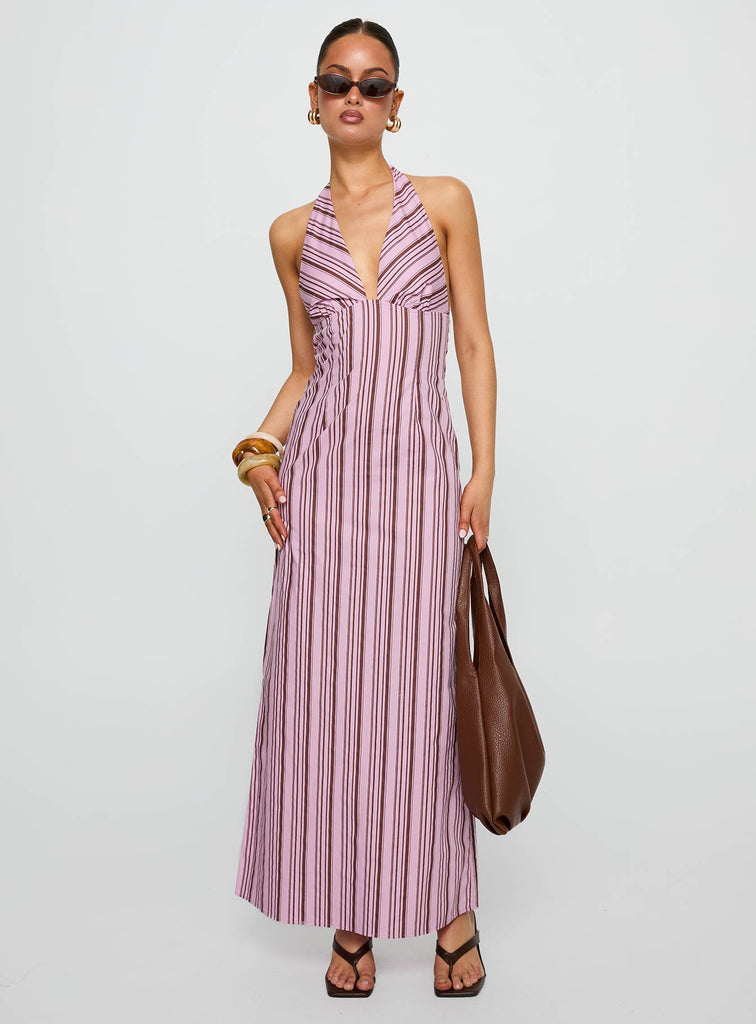 Avrie Halter Maxi Dress Pink Stripe | Princess Polly Avrie Halter Maxi Dress Pink Stripe | Princess Polly