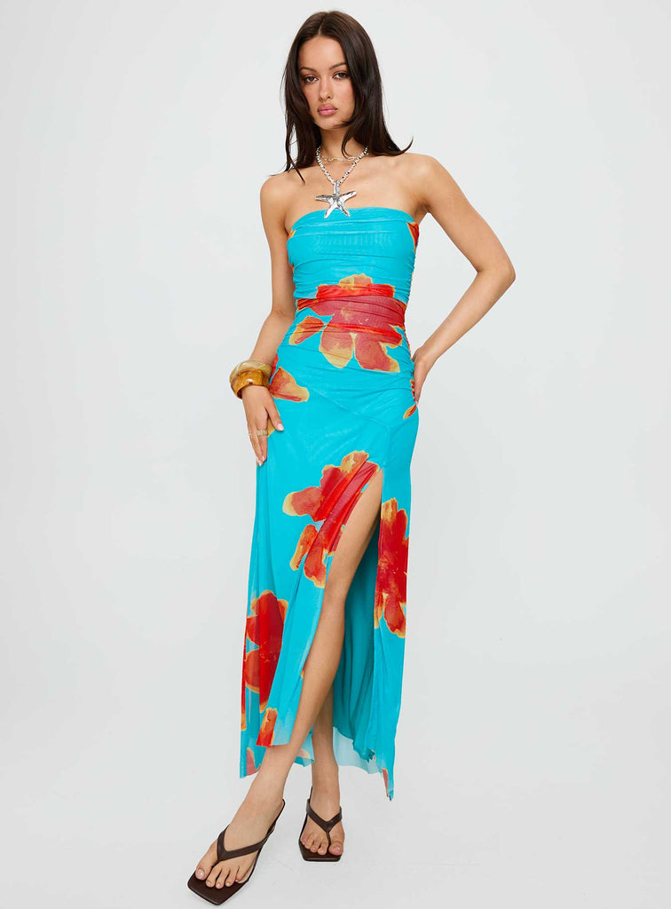 Katara Strapless Maxi Dress Blue | Orange Floral | Blue | Orange Floral | Womens