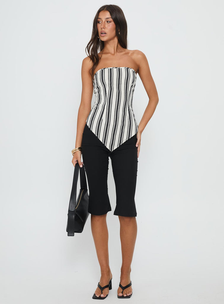 Palo Alto Strapless Scarf Top Black / White Stripe | Princess Polly