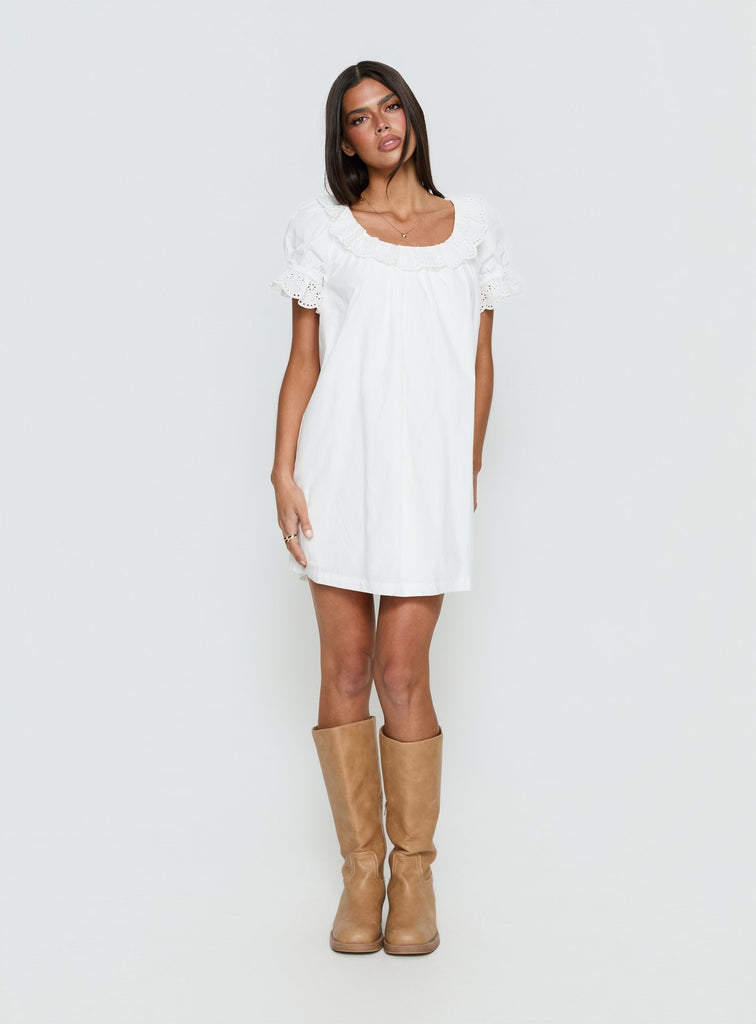 Trinka Frill Collared Mini Dress White | Princess Polly