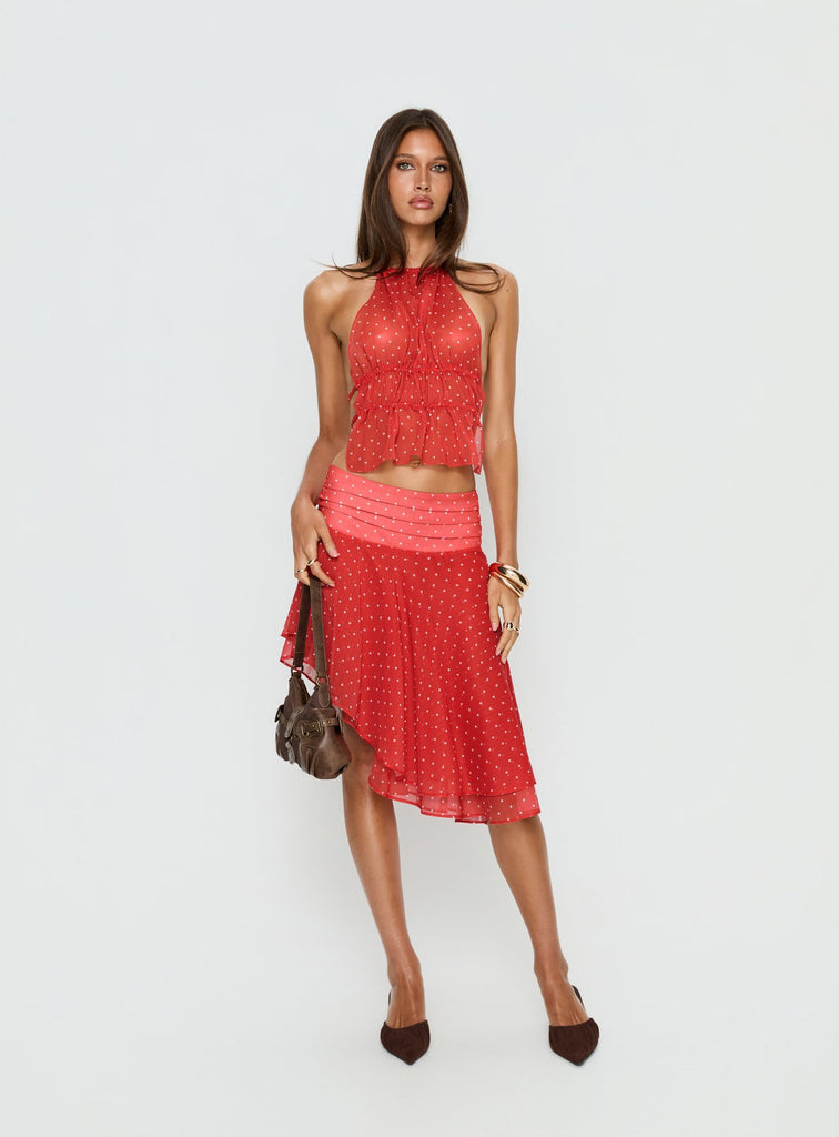 Legacy Midi Skirt Tomato Polka | Princess Polly