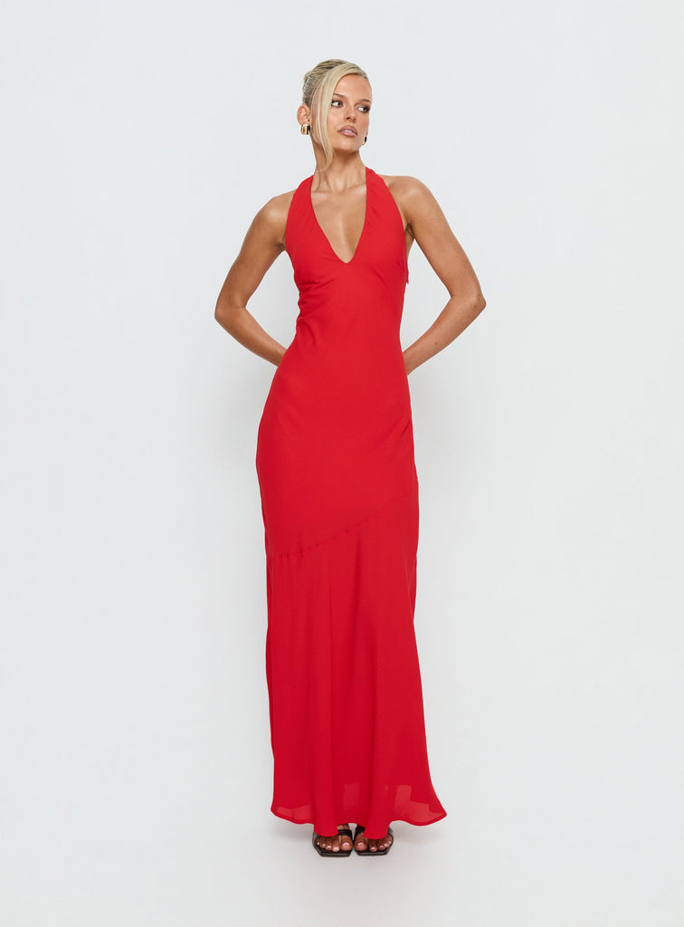 Luannie Halter Scarf Tie Maxi Dress | Red | Womens
