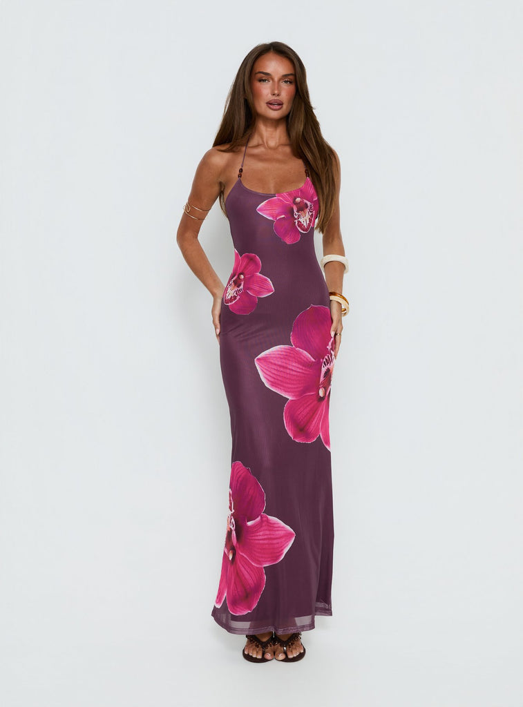rosaminta halter maxi dress plum Kamina Beaded | Floral | Womens dạ tiệc