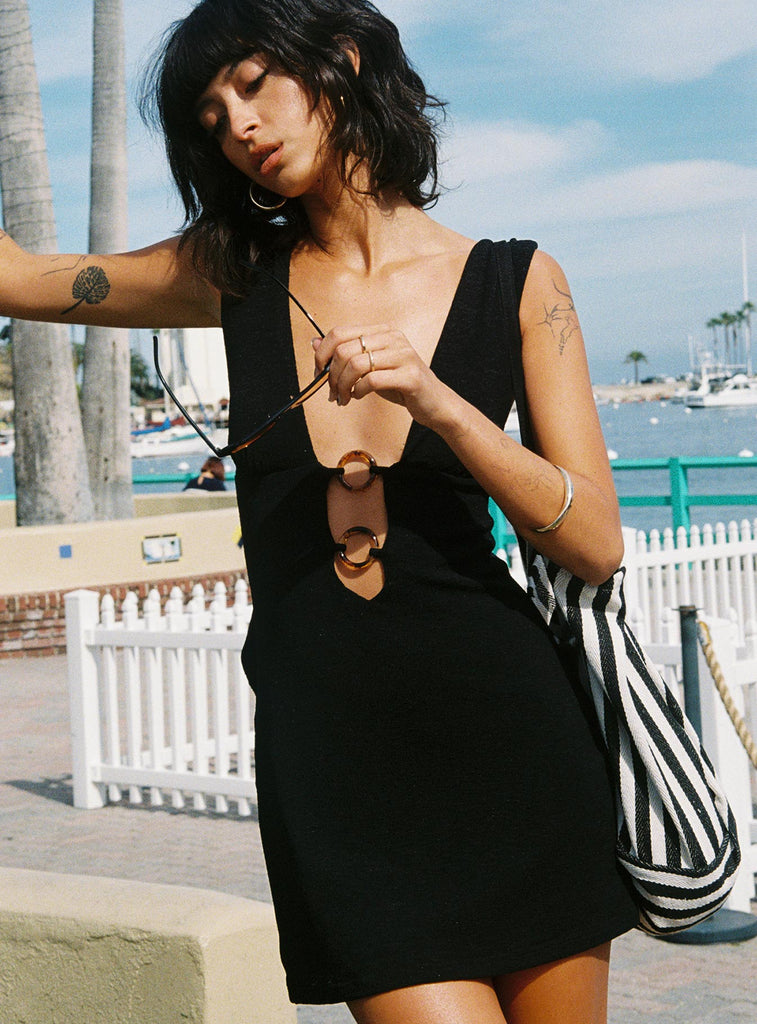 Steward Halter Mini Dress Black | Princess Polly Steward Halter Mini Dress Black | Princess Polly