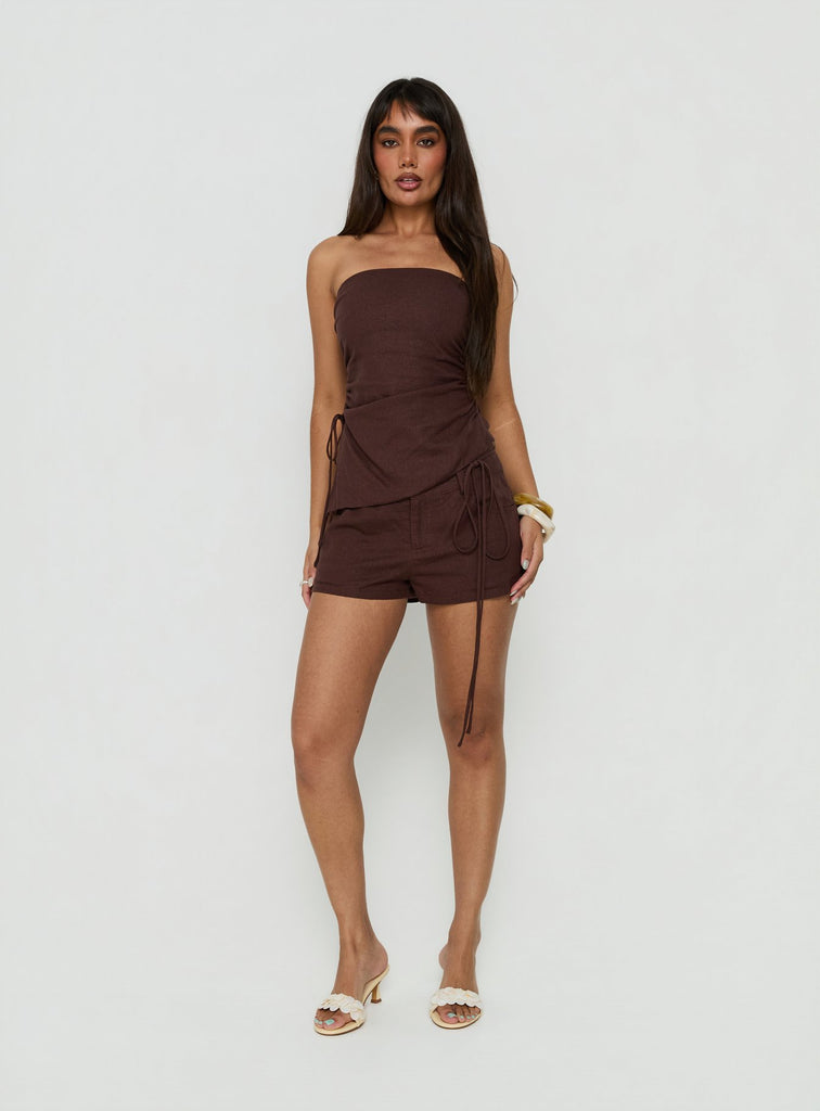 brown dress shorts Lylie Linen Blend Tie Side Micro | | Womens YCRF_clothing_dresses elastic back waist insert Size:34 - Made-to-Order White Short Dresses On