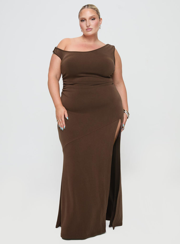 Brown One Shoulder Maxi Dress