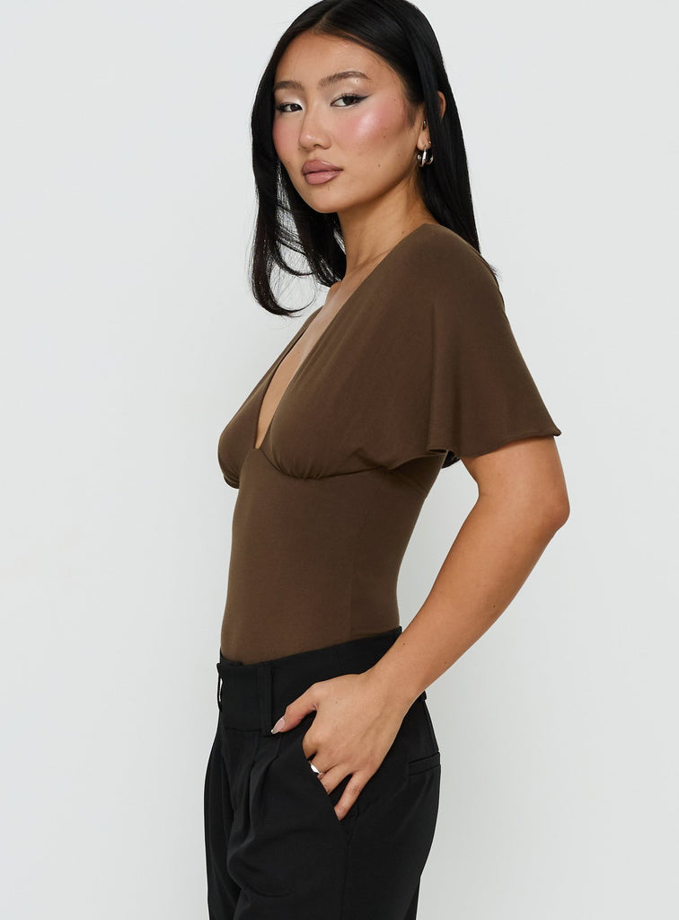 Yevenna Batwing Plunge Bodysuit Chocolate | Princess Polly