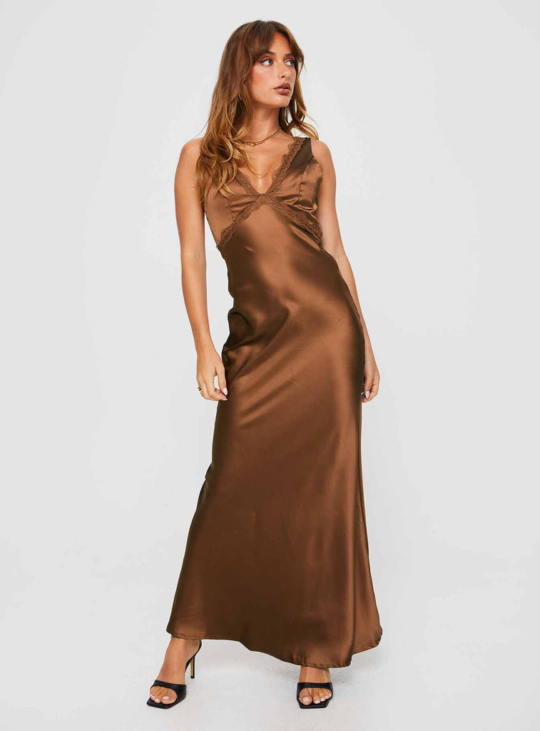 princess polly brown satin dress Galloway Maxi Dress Brown