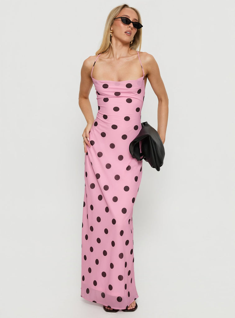 Celena Maxi Dress Pink | Brown Polka Dot | Pink | Brown Polka Dot | Womens