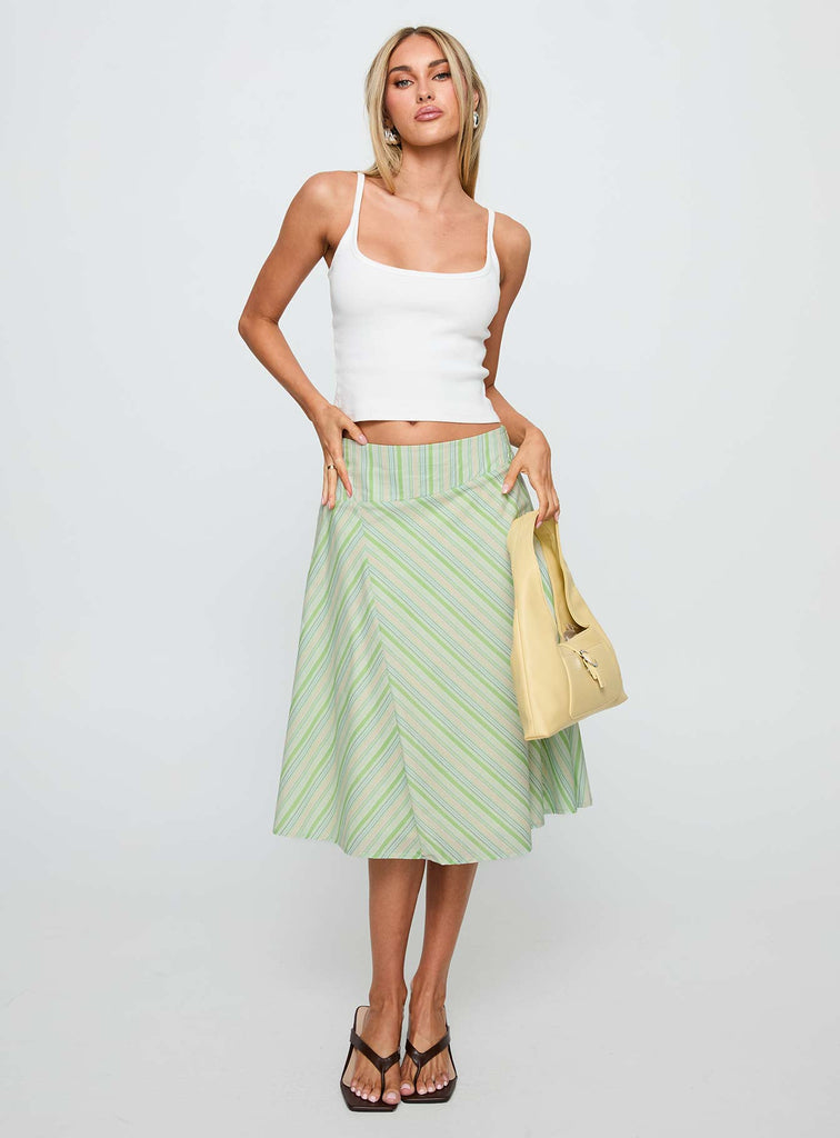 Vettie Midi Skirt Green Multi | Princess Polly