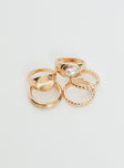 Gold-toned ring pack Pack of five, chunky style, pearl detail, lightweight
