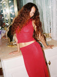 Hugs & Kisses Knit Maxi Skirt Red Princess Polly  Midi Skirts 